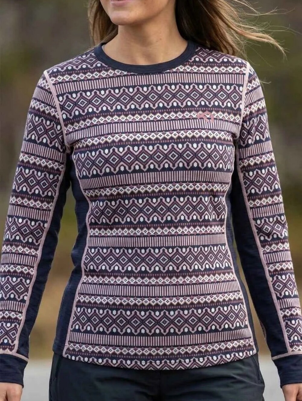 Kari Traa Fryd Navy Blue Fair Isle Nordic Long Sleeve Thermal Base Layer Top XS